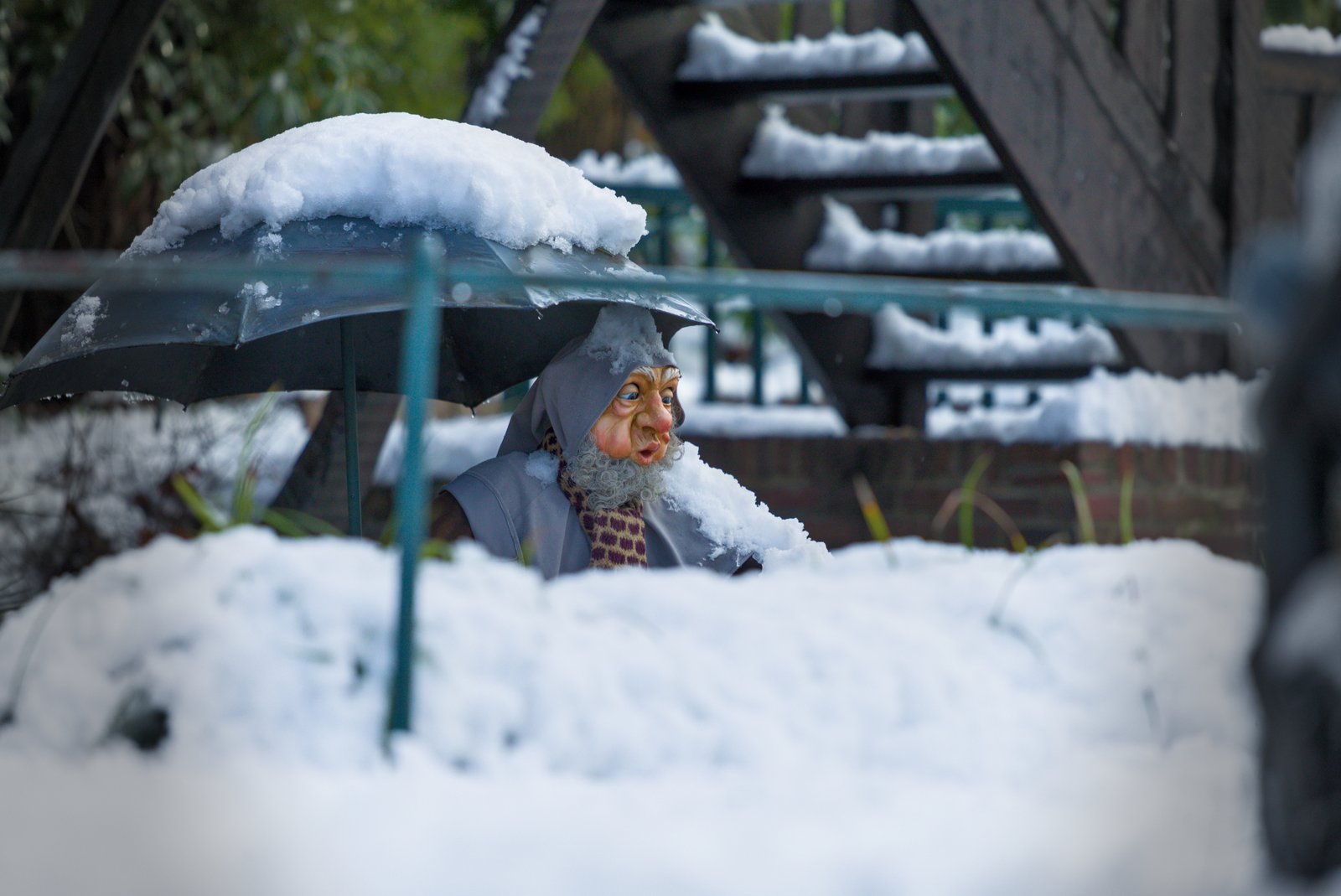 Sneeuw op de paraplu