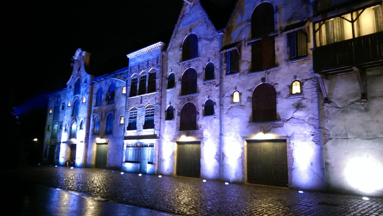 De zijkant van het Efteling Theater in de avond.